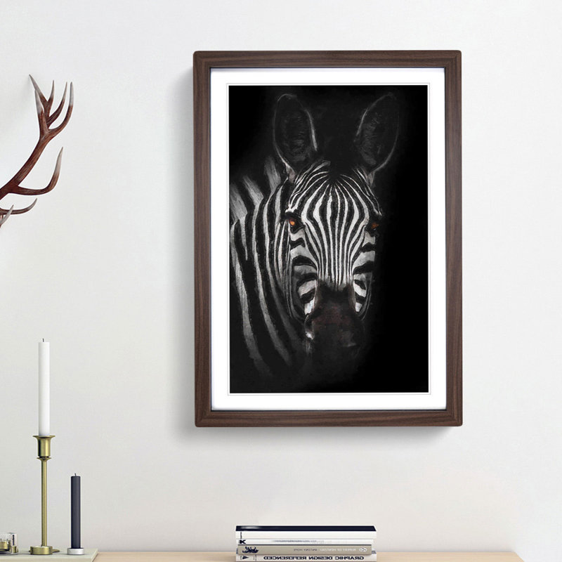 Zebra in the Shadows in Abstract - Picture Frame Graphic Art Print, 48cm H x 36cm W x 2cm D, Walnut Framed