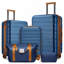 Ensemble de bagages 5 pièces avec sacs de voyage, valises rigides extensibles avec roulettes, bleu