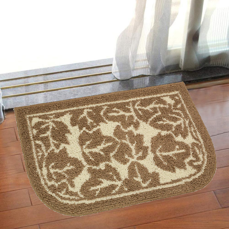 Chamroeun Home Decor Luxury Non-Slip Rubber Backing Safety Ultra Water Absorbent Soft Durable Woven Runner Area Carpet Floor Area Mat Indoor Interior Jacquard Decorative Kitchen Rug, Taupe Maple Leaves Design 2 Pieces Set