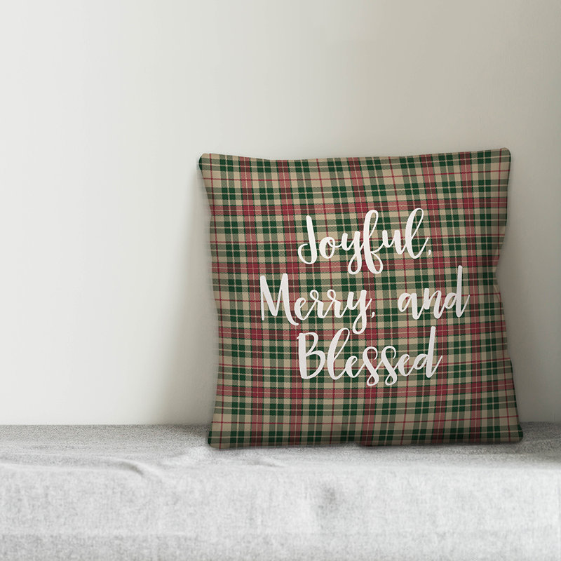  Coussin Joyful, Merry Blessed in Tartan, Housse de coussin