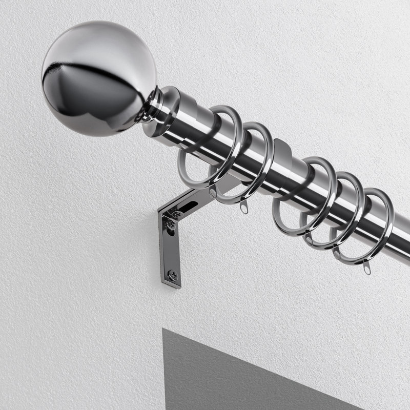 Steel 2.8cm Single Curtain Pole, 6.5cm H x 120cm W x 13cm D, Chrome