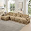 Canapé modulaire classique à trois places en forme de L avec accoudoirs évasés, jupes plissées à volants amovibles et pieds fuselés, canapé à assise profonde en chenille confortable avec repose-pieds mobile, blanc beige-1281285984-1281285985-1305343161