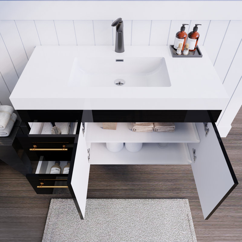 41.73228'' Single Bathroom Vanity with Acrylic Top, Gloss Black