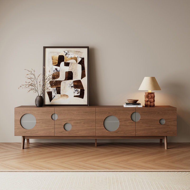 TV Stand Solid Wood Legs Adjustable Shelves Safety Media Cabinet, Walnut