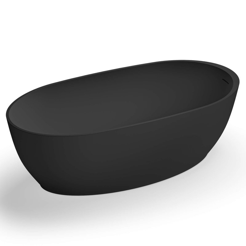 59" x 28" Freestanding Soaking Solid Surface Bathtub, Matte Black