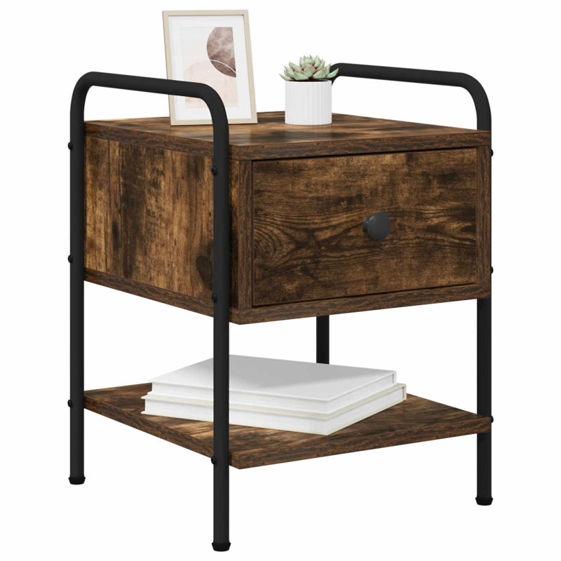 35 cm W Bedside Table, Smoked Oak