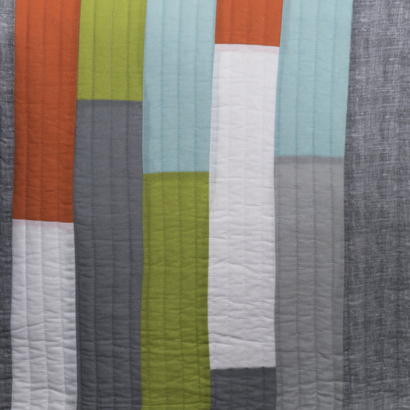Gray and Multicolor Cotton Full/Queen Reversible Quilt Set