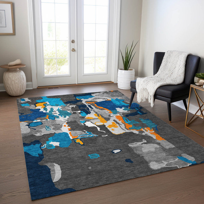 Mysa Charcoal Washable Indoor-Outdoor Rug - , 5' x 7'6"