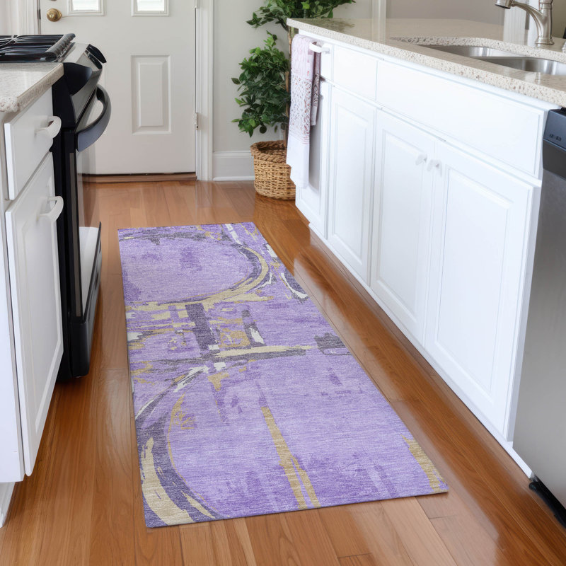 Tapis lavande Prisco lavable à la machine de qualité supérieure, Tapis de couloir 2 pi 3 po x 7 pi 6 po