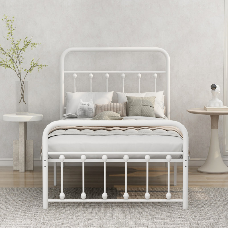 Lit plateforme en métal, Blanc, Simple TG