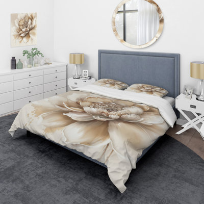 Blooming Beige Floral Design III - Ensemble de housse de couette floral - Microfibre de polyester