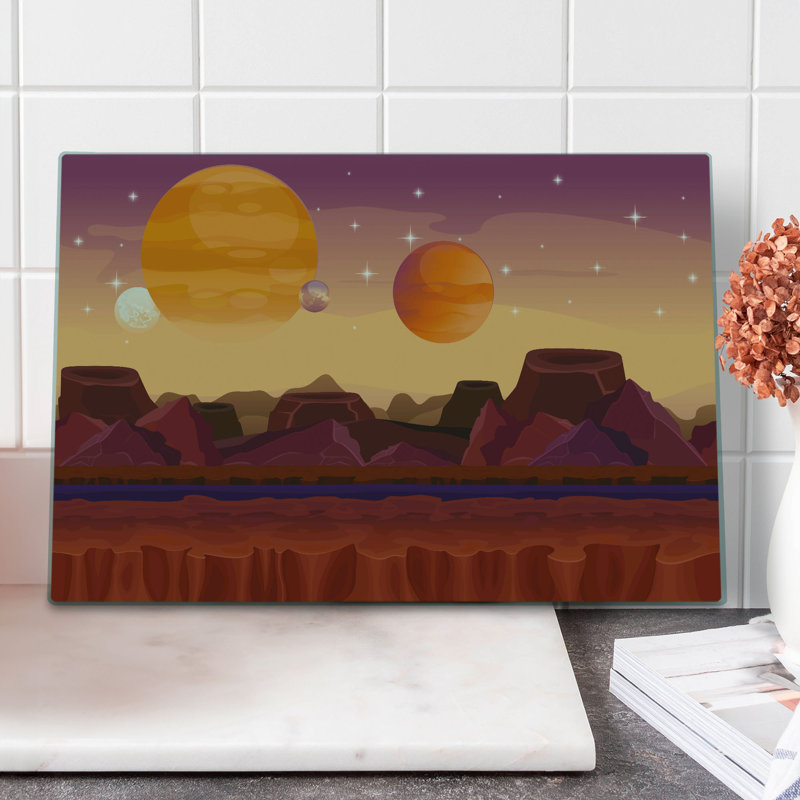 Ambesonne Outer Space Cutting Board Large Size Planetary Graphic Dried Rose Marigold