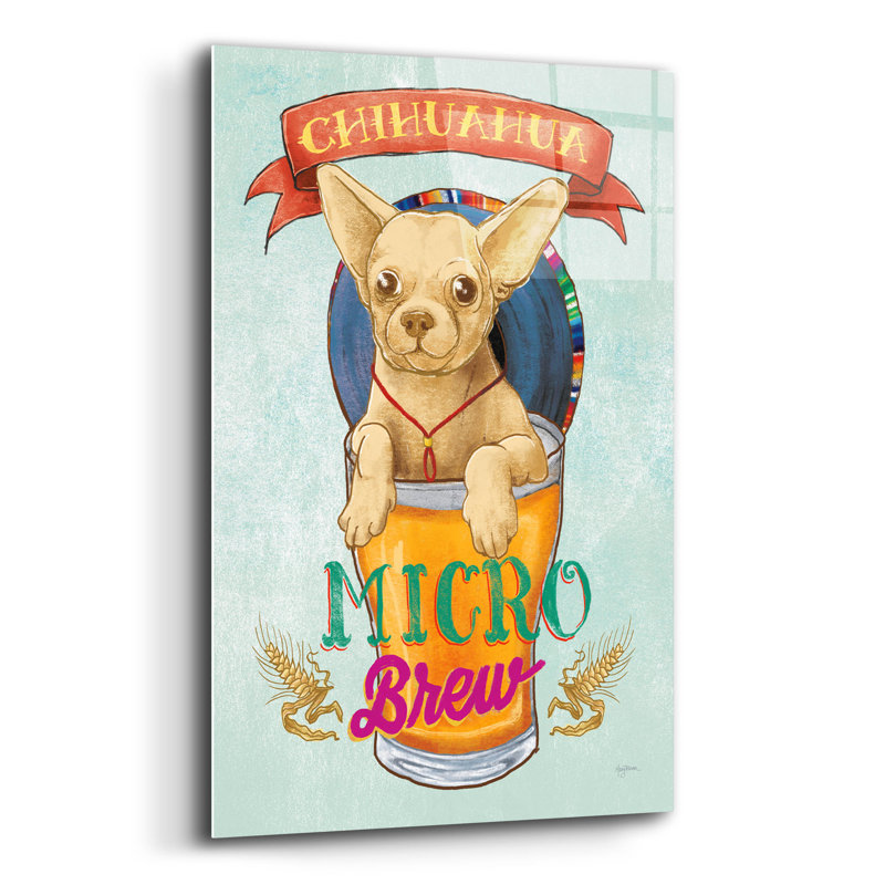 «Beer Dogs 1» par Mary Urban, art mural en verre acrylique, H 16 po x l 12 po x P 0,13 po