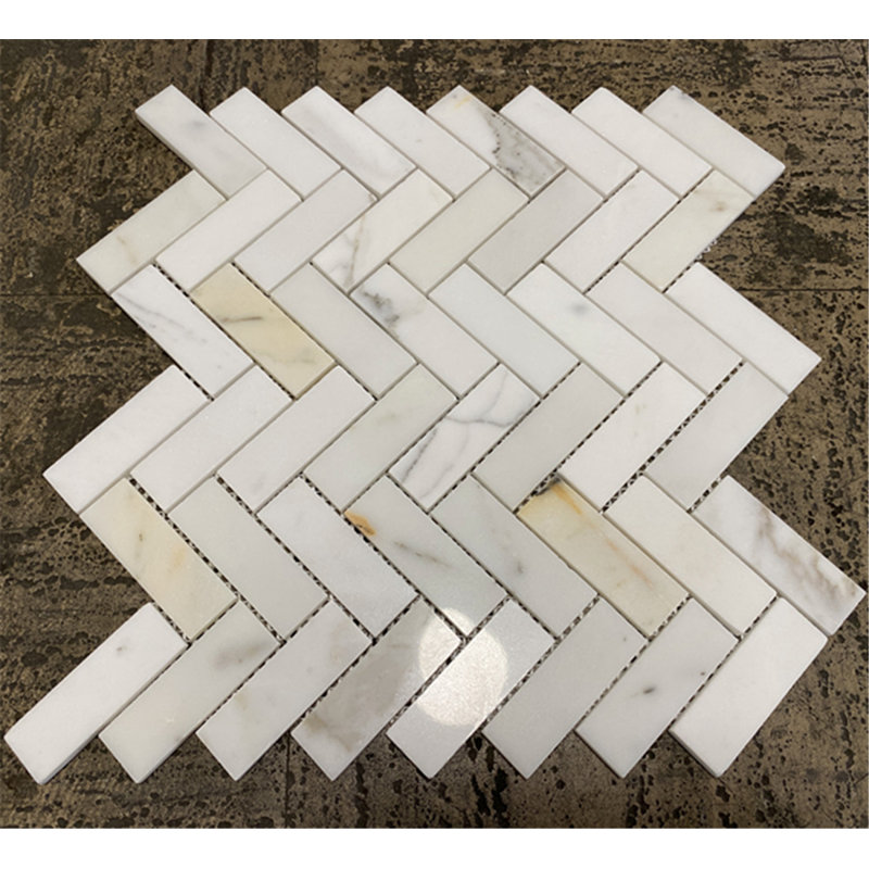 Calacatta 13" x 12" Marble Mosaic Tile, White/Gray