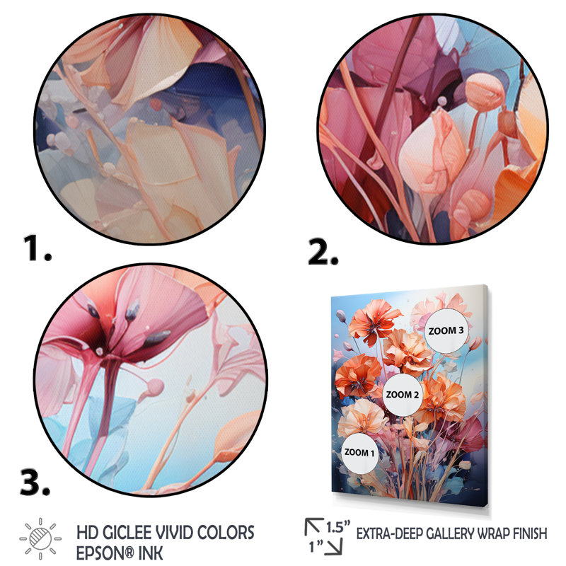 Oeillets représentation acrylique multicolore III - décoration murale florale et botanique, Cadre photo noir