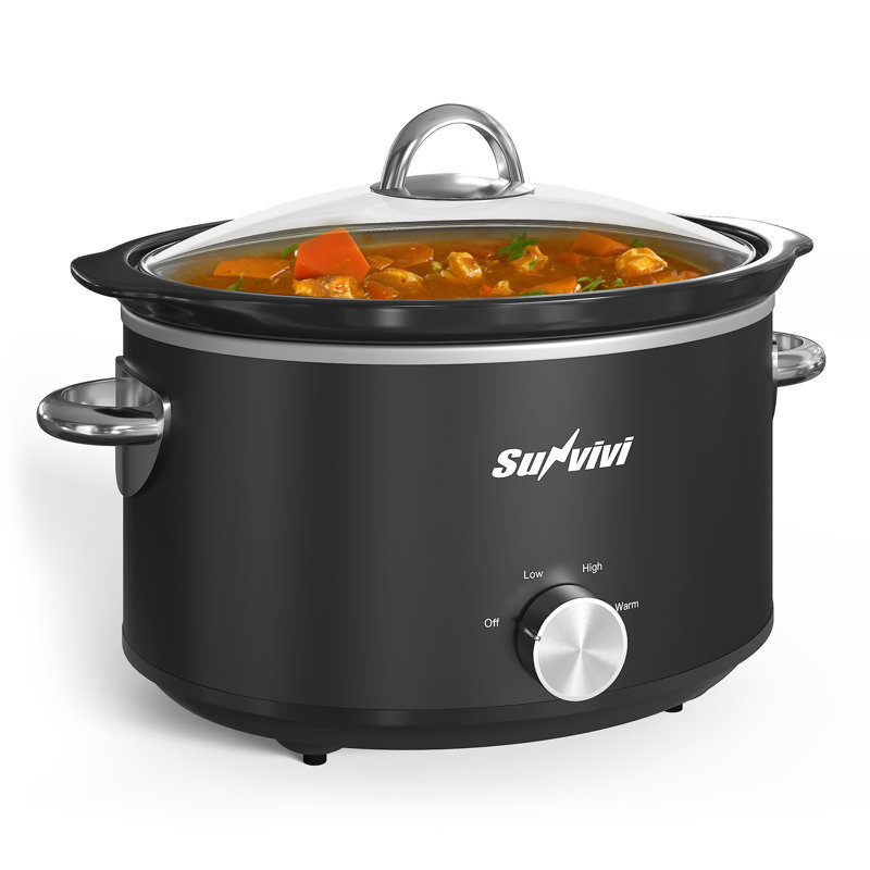 4 Quart Slow Cooker With 3 Heating Settings, Black