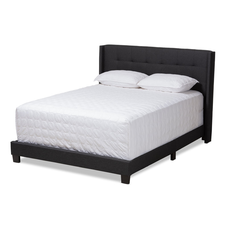 Cherron Upholstered Wingback Bed, King, Charcoal