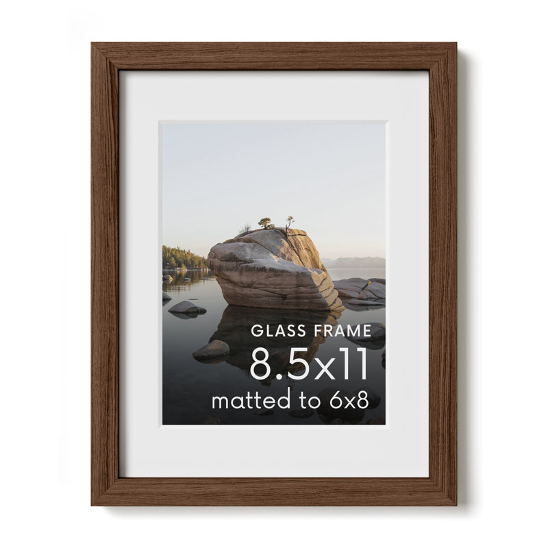 Cadre photo en bois massif avec verre, Noyer, L 8,5 po x H 11 po