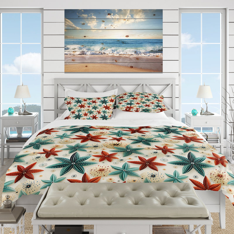 Ensemble de housse de couette Coastal Starfish Symmetry, Housse de couette simple + 1 taie décorative stan