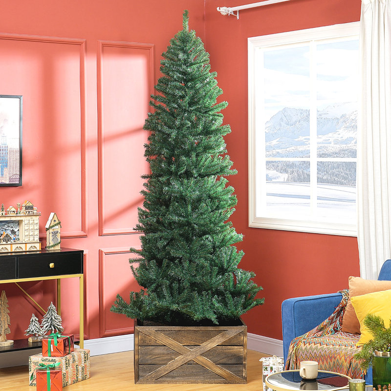 Sapin de Noël artificiel mince de 8 pi de hauteur, non éclairé, avec branches réalistes et 1168 pointes