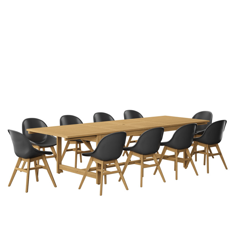 Anautica 10 - Person Patio Dining Set with Extendable Rectangular Table, Light Brown