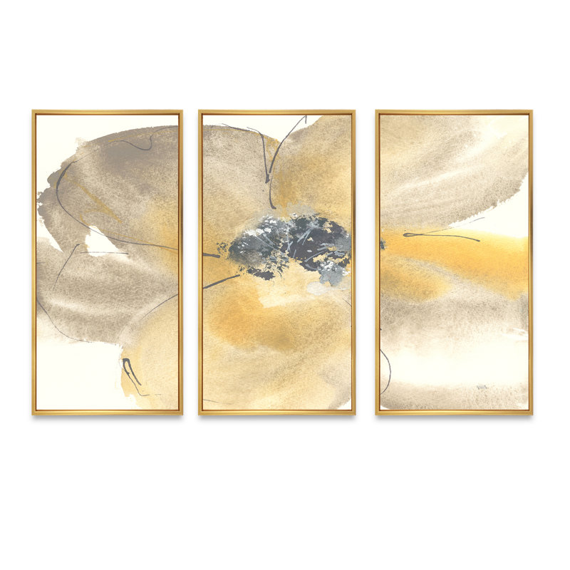 Galm Flower Tones II - ensemble d'art mural sur toile encadré traditionnel de 3, Encadrement doré, L 36 po x H 20 po