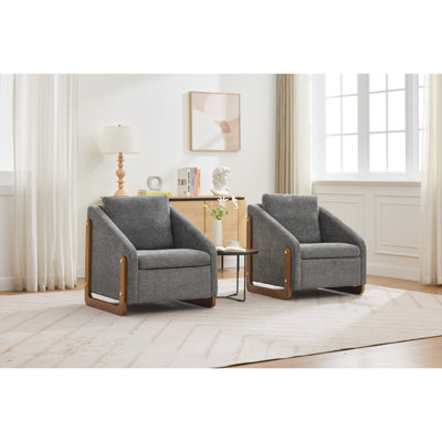 Chenille Fabric Armchair With Cushioned Seat For Bedroom - Gray, Wooden Ergonomic Chair Foam Filling And Side Frame Gray Living Room