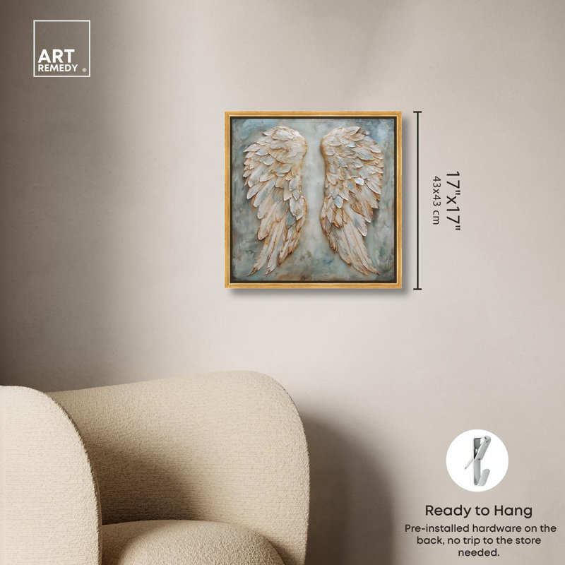 Wings of Ash II Canvas Wings Wall Art by Art Remedy, Gold Floater Framed, 17" H x 17" W x 1.8" D