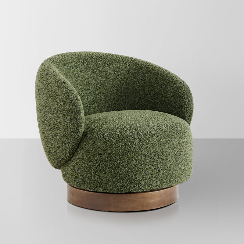 Modern Swivel Barrel Chairs With Wood Base, Green