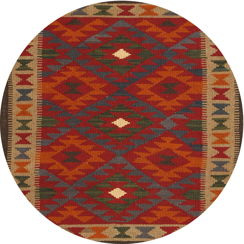 Tapis rouge / brun Southwestern, Rond 7 pi