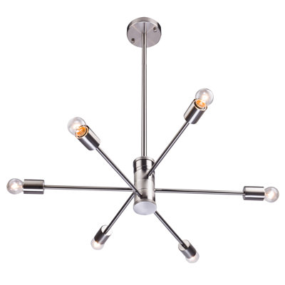 Modern 6 Light Nickel Sputnik Chandelier 
