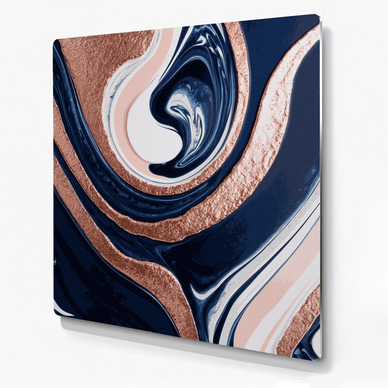 Art abstrait abstrait en métal bleu 77, H 16 po x l 16 po