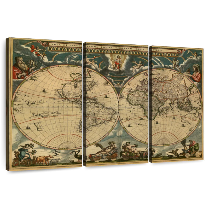 Carte du monde Aliaz des années 1600, H 32 po x l 50 po