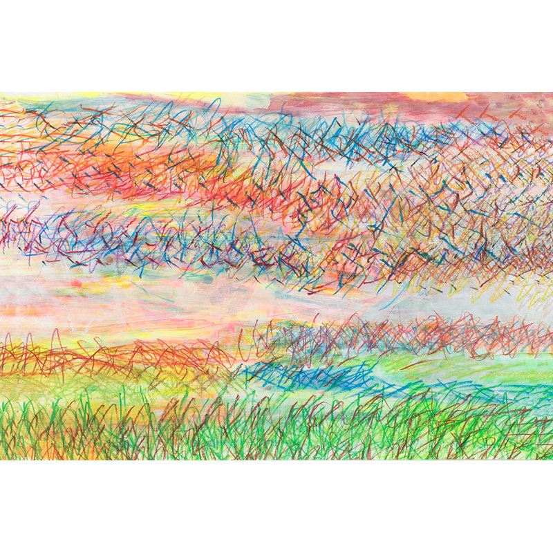 «Multicolored Landscape» - Peinture sur papier Shadowbox, H 30 po x l 40 po x P 3 po