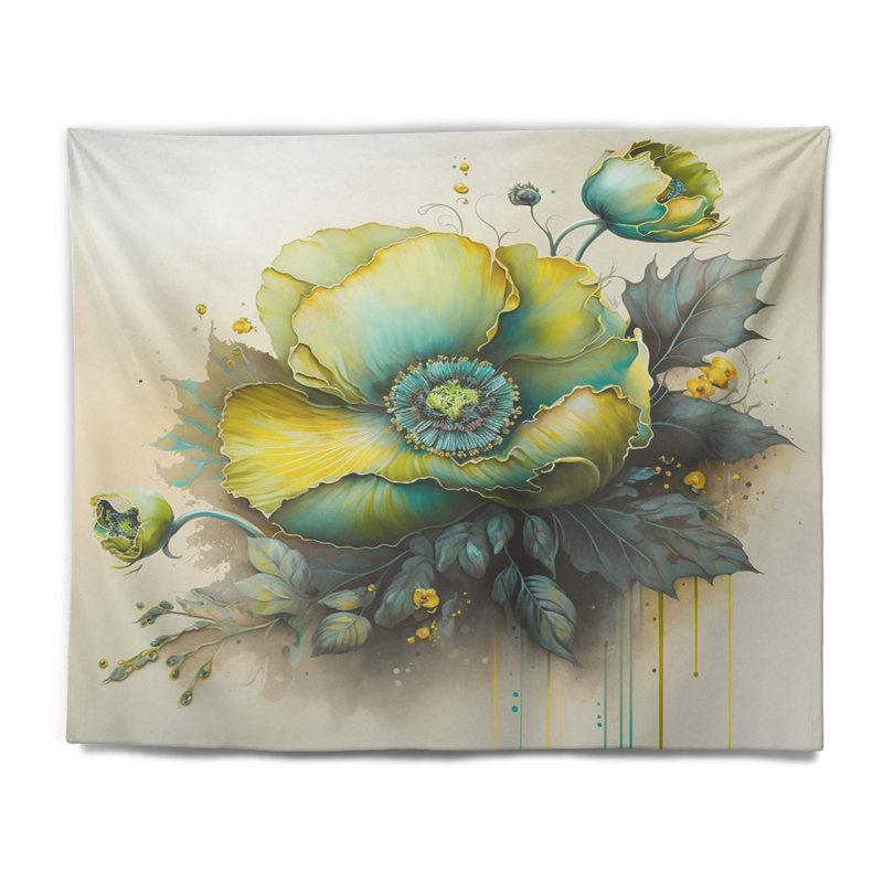 Tapisserie en polyester fleur verte II, H 50 po x l 60 po