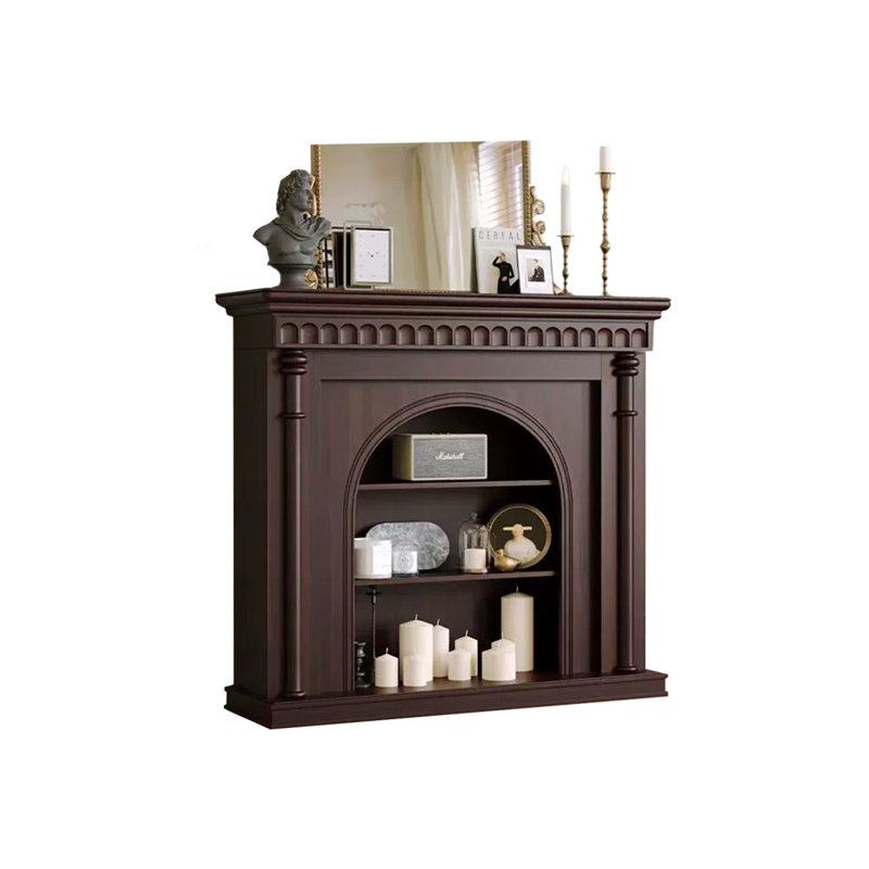 Nut-Brown Solid Wood Freestanding Fireplace