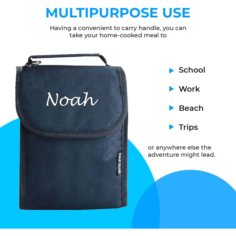 Sac à lunch personnalisé pour enfants - Boîte à lunch pour filles et garçons - Sacs isothermes réutilisables - Boîte-repas en polyester robuste pour enfant avec nom personnalisé - Idéal pour les pique-niques scolaires et les voyages