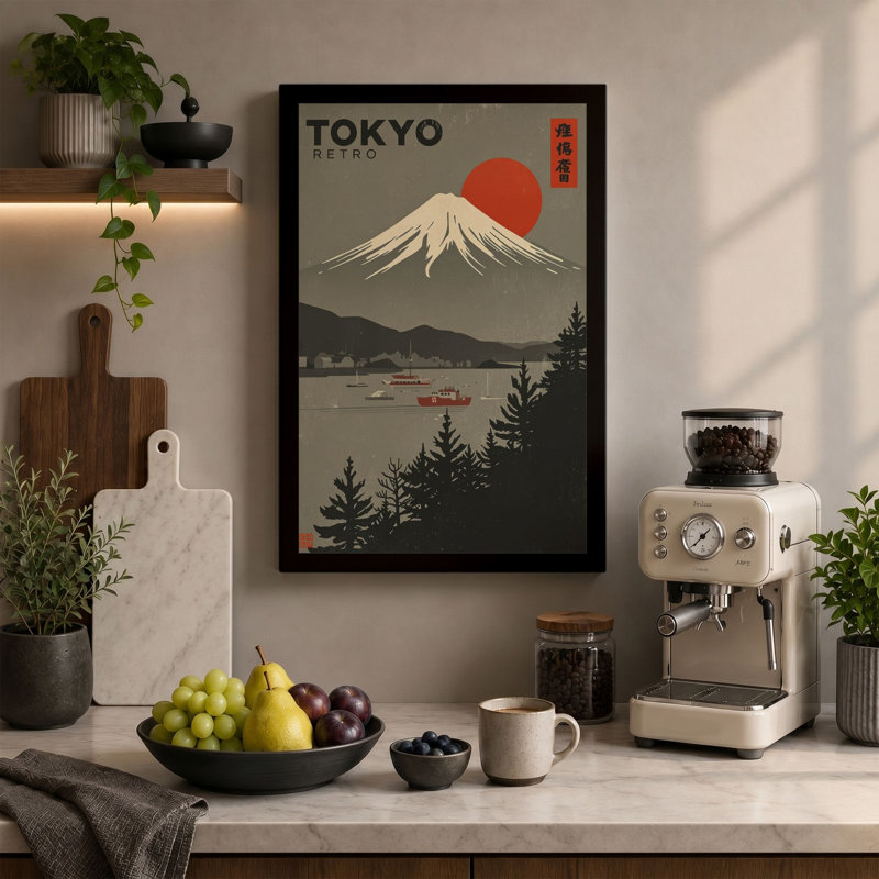 Mount Fuji Rising Japandi - Wrapped Canvas, 30x20 - 76.2 x 50.8 cm, Sage Border