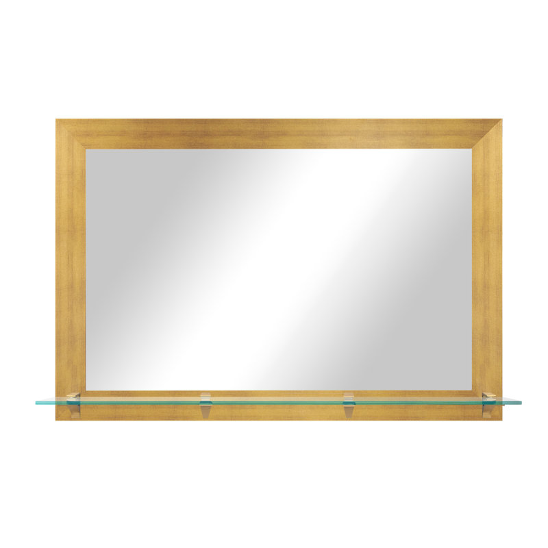 Matsuichi Mirror with Shelves, 32.5" x 48", Matte Silver/Gold