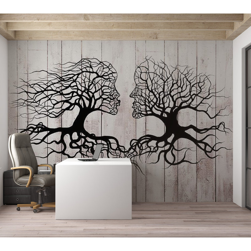 Murale abstraite pelez et collez - Un baiser entre les arbres, L 110 po x l 154 po