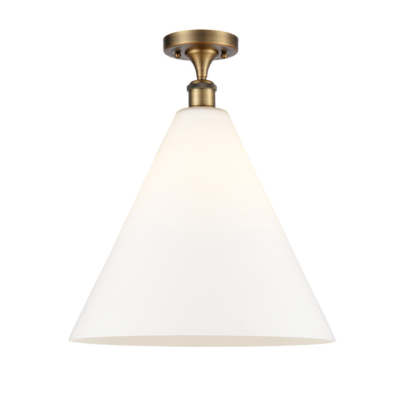 Glass Semi Flush Mount, Matte White, 18.75" H x 16" W x 16" D, Brushed Brass