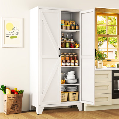 75'' Tall Kitchen Pantry Cabinet With Adjustable Shelves & Doors, Kitchen Pantry Hutch With 5-Tier Storage For Kitchen, Dining Room
