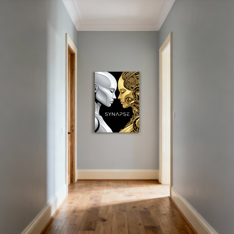 «Synaps Robot and Golden Mécanic Woman», reproduction d'art sur toile tendue sur toile, ensemble de 1, H 18 po x l 12 po
