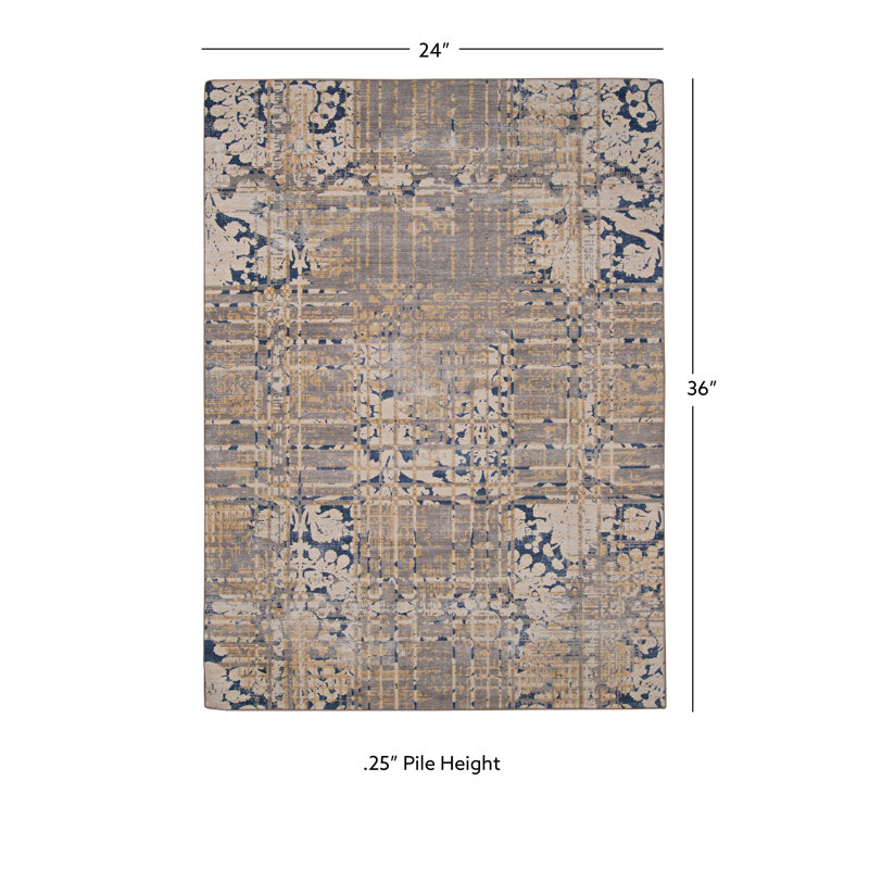 Kivett Distresed Medallions Navy and Sand Indoor Outdoor Machine Washable Area Rug, Rectangle 2' x 3'