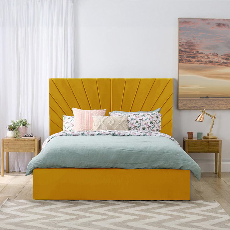 Addilee Upholstered Bed, Double (4'6), Turmeric