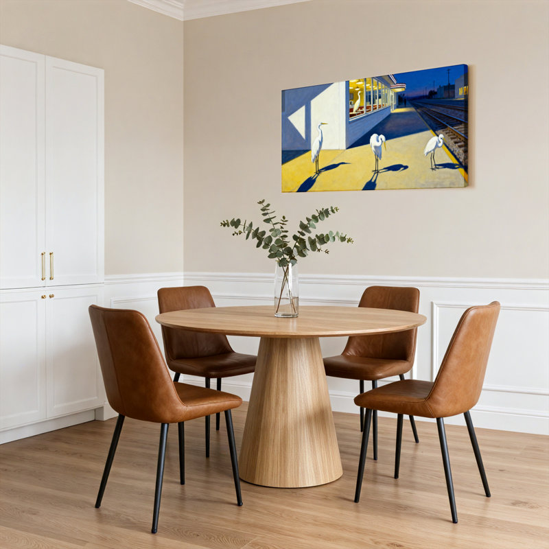 Ensemble de 1 tableau sur toile représentant des aigrettes à la gare, H 24 po x l 48 po
