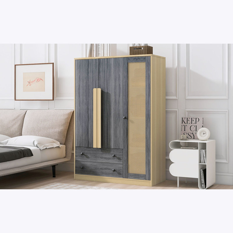 Armoire avec 3 portes et 2 tiroirs, Gris naturel