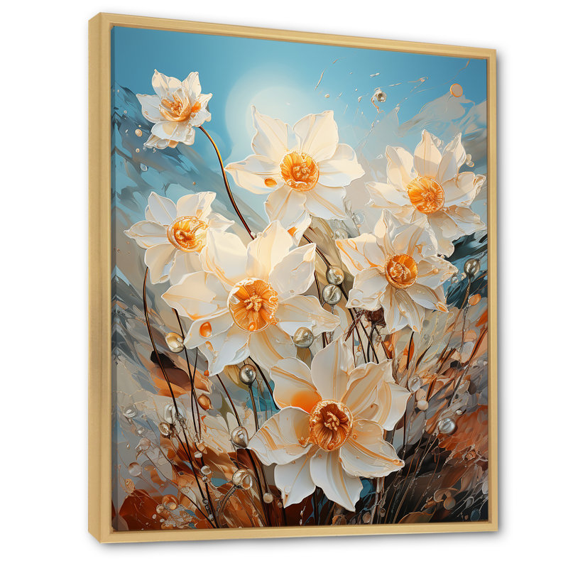 «Daffodils Tranquility Floral Field», reproduction sur toile, Cadre naturel flottant, H 32 po x l 16 po x P 1 po