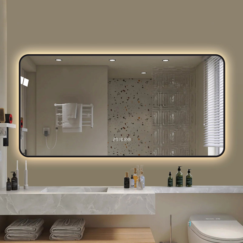 Miroir de salle de bain mural avec coins arrondis
