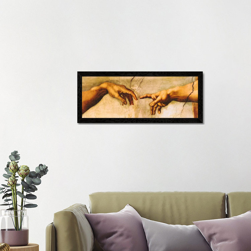 The Creation Of Adam by Michelangelo - Panoramic Painting on Canvas, 152.4 cm H x 50.8 cm W, Black Framed